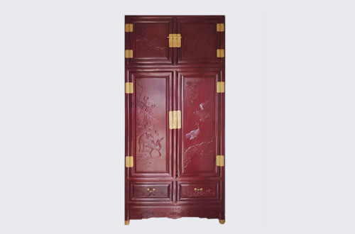 钟祥高端中式家居装修深红色纯实木衣柜